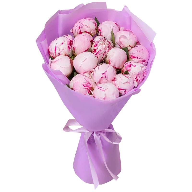 Букет из 15 нежно розовых пионов