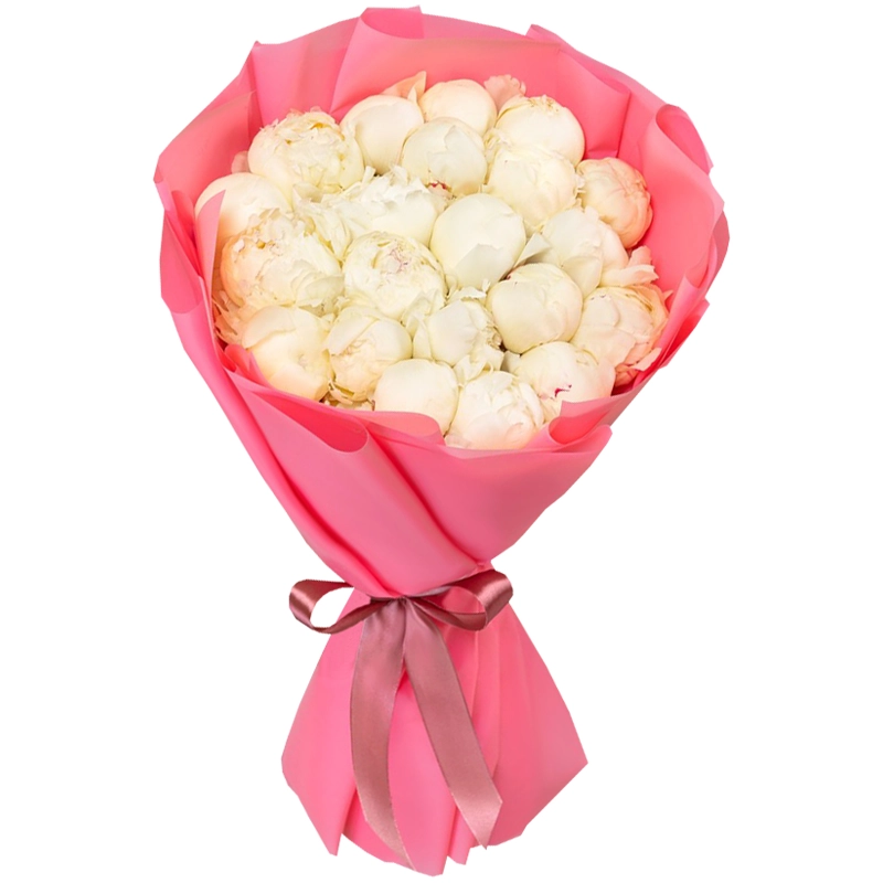 Букет из 21 белого пиона